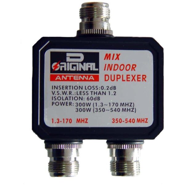 Duplexor 1.3-170 MHz. / 350-540 MHz, conectores tipo N, versión sin cables.